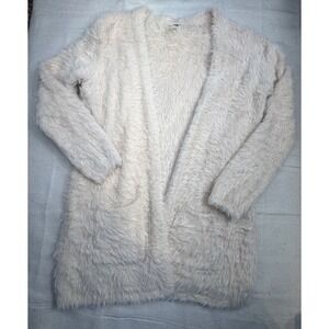 Free People Shaggy Fuzzy Knit Open Front Cardigan Cream Cozy Boho Womens Size XS